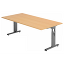 Höhenverstellbarer Schreibtisch MEGA 2E G mit buchefarbener Platte und graphitfarbenem Gestell von hjh OFFICE PRO