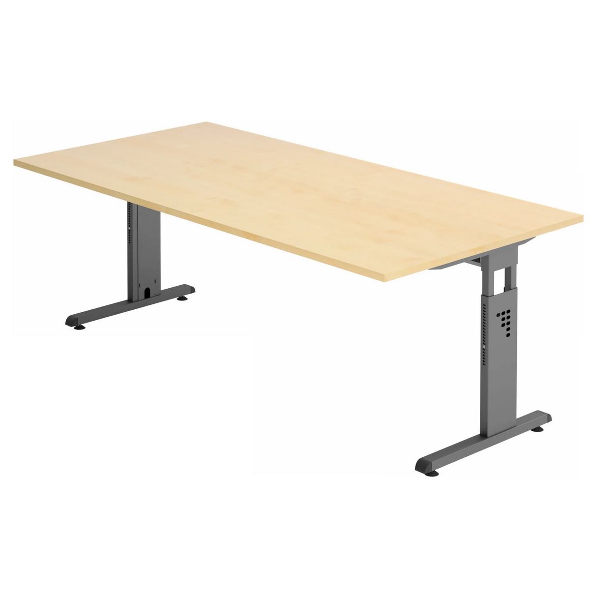 Höhenverstellbarer Schreibtisch MEGA 2E G mit Ahornholz-Platte und graphitgrauem Gestell von hjh OFFICE PRO