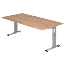 Höhenverstellbarer Schreibtisch MEGA 2E S in Nussbaum-Optik mit silbernem Untergestell von hjh OFFICE PRO