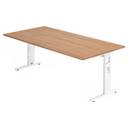 Höhenverstellbarer Schreibtisch MEGA 2E W in Nussbaum und Weiß mit rechteckiger Platte von hjh OFFICE PRO