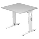 Höhenverstellbarer Schreibtisch MEGA 8 W mit grauer Tischplatte und weißem Gestell von hjh OFFICE PRO