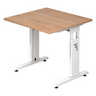 Höhenverstellbarer Schreibtisch MEGA 8 W mit Nussbaum-Platte und weißem Gestell von hjh OFFICE PRO