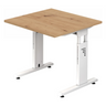 Höhenverstellbarer Schreibtisch MEGA 8 W in Asteiche und Weiß mit quadratischer Platte von hjh OFFICE PRO
