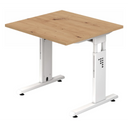 Höhenverstellbarer Schreibtisch MEGA 8 W in Asteiche und Weiß mit quadratischer Platte von hjh OFFICE PRO