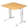Höhenverstellbarer Schreibtisch MEGA 8 W mit buchenfarbener Platte und weißem Gestell von hjh OFFICE PRO