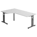 L-förmiger Schreibtisch MEGA 82 G in Grau und Graphit mit höhenverstellbarem Gestell von hjh OFFICE PRO
