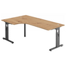 L-förmiger Schreibtisch MEGA 82 G in Asteiche mit graphitfarbenem Untergestell von hjh OFFICE PRO