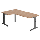 L-förmiger Schreibtisch MEGA 82 G in Nussbaum-Optik mit graphitfarbenem Gestell von hjh OFFICE PRO