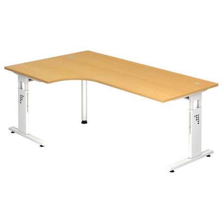 L-förmiger Schreibtisch MEGA 82 W in Buche und Weiß mit höhenverstellbarem Gestell von hjh OFFICE PRO