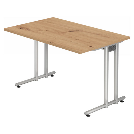 Schreibtisch NANO 12 S mit hellbrauner Asteichen-Platte und silberfarbenem Gestell von hjh OFFICE PRO