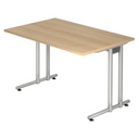 Schreibtisch NANO 12 S in Eiche-Optik mit silbernem Gestell von hjh OFFICE PRO