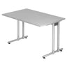 Grauer Schreibtisch NANO 12 S mit silbernem Metallgestell und rechteckiger Tischplatte von hjh OFFICE PRO