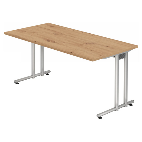 Schreibtisch NANO 16 S mit Tischplatte in Asteiche und silbernem Gestell von hjh OFFICE PRO