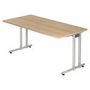 Schreibtisch NANO 16 S mit heller Eichenholzplatte und silbernem Metallgestell von hjh OFFICE PRO