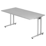 Schreibtisch NANO 16 S mit grauer Tischplatte und silbernem Metallgestell von hjh OFFICE PRO