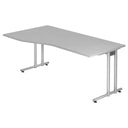 Grauer Schreibtisch NANO 18 S mit silbernem Metallgestell und geschwungener Tischplatte von hjh OFFICE PRO