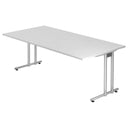 Weißer Schreibtisch NANO 2E S mit silbernen Metallbeinen in der Größe 200 x 100 von hjh OFFICE PRO