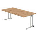 Schreibtisch NANO 2E S mit Tischplatte in Asteiche und silbernen Tischbeinen von hjh OFFICE PRO