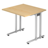 Schreibtisch NANO 8 S mit heller Ahornholz-Platte und silbernem Metallgestell von hjh OFFICE PRO