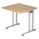 Schreibtisch NANO 8 S mit eichenfarbener Platte und silbernem Metallgestell von hjh OFFICE PRO