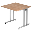 Schreibtisch NANO 8 S mit nussbaumnaturfarbener Platte und silbernem Gestell von hjh OFFICE PRO
