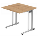 Schreibtisch NANO 8 S mit heller Asteichen-Platte und silberfarbenem Gestell von hjh OFFICE PRO