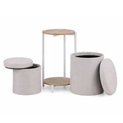 Beistelltisch Nestup 1 in Weiß und Eiche mit integriertem beige stoffbezogenem Hocker von hjh LIVING