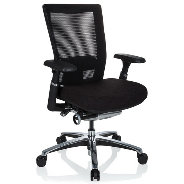 High-End-Bürostuhl NOVA PRO ALU in Schwarz mit Netzrückenlehne und glänzendem Fußkreuz von hjh OFFICE