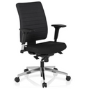Profi-Bürostuhl PRO-TEC 350 mit schwarzem Bezug, Armlehnen und einem silbernen Fußkreuz von hjh OFFICE