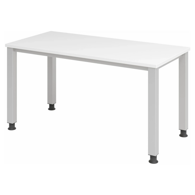 Höhenverstellbarer Schreibtisch QUEO 614 S in Weiß und Silber mit vier quadratischen Beinen von hjh OFFICE PRO