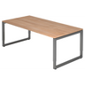 Höhenverstellbarer Schreibtisch REGO 2E G in Nussbaum-Optik mit graphitfarbenem Gestell von hjh OFFICE PRO