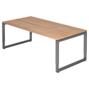 Höhenverstellbarer Schreibtisch REGO 2E G in Nussbaum-Optik mit graphitfarbenem Gestell von hjh OFFICE PRO