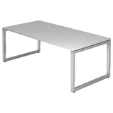 Höhenverstellbarer Schreibtisch REGO 2E S in Grau und Silber mit rechteckiger Platte von hjh OFFICE PRO
