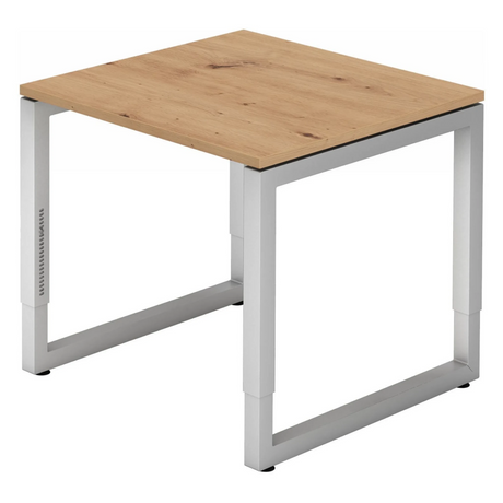Höhenverstellbarer Schreibtisch REGO 8 S in Asteiche und Silber mit quadratischem Gestell von hjh OFFICE PRO