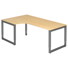 Höhenverstellbarer L-Schreibtisch REGO 82 G in Ahorn-Optik mit graphitgrauem Gestell von hjh OFFICE PRO