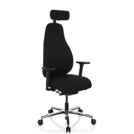 High-End-Bürostuhl RESISTIO mit schwarzem Bezug, Kopfstütze und Armlehnen von hjh OFFICE