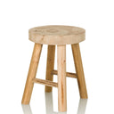 Brauner Sitzhocker RUSTIKO W aus hellem Holz mit runder Sitzfläche und vier Beinen von hjh LIVING