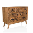 Sideboard SANTJAGO WOOD XL aus dunkelbraunem Holz mit geometrischen Frontmustern und schwarzen Griffen von hjh LIVING