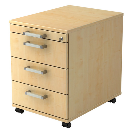 System Rollcontainer SIGNA AC30 in Ahorn-Optik mit vier Schubladen und Chromgriffen von hjh OFFICE PRO