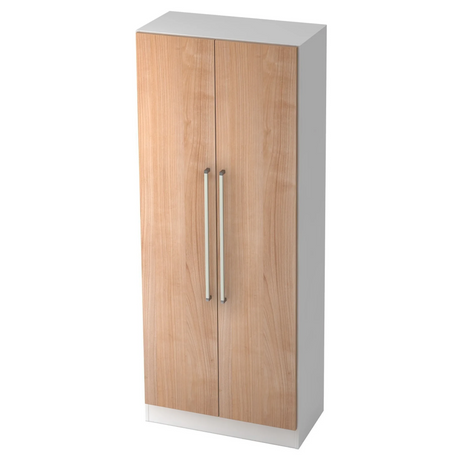 Schrank SIGNA G 7100 in Weiß und Nussbaum-Optik mit zwei Chromgriffen von hjh OFFICE PRO