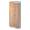 Schrank SIGNA K 6100 SG mit weißem Korpus und Fronten in Nussbaum-Optik von hjh OFFICE PRO