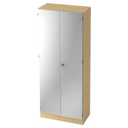 Schrank SIGNA K 6100 SG in Ahorn-Optik mit silberfarbenen Türen und zentralem Griff von hjh OFFICE PRO