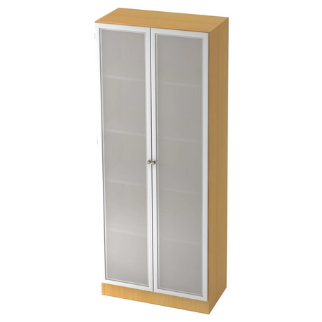 Aktenschrank SIGNA K 6100G SG in Buche mit zwei silbernen Glastüren und Regalböden von hjh OFFICE PRO