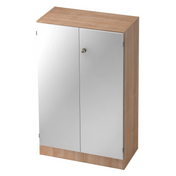 Aktenschrank SIGNA K 6550 SG in Nussbaum-Optik mit zwei silbernen Türen und Schloss von hjh OFFICE PRO