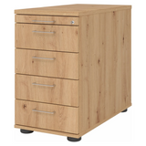 Standcontainer SIGNA SC50 in Asteiche-Optik mit fünf Schubladen und silbernen Bügelgriffen von hjh OFFICE PRO