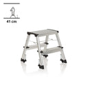 Zweistufige Klappleiter SOLID VI aus silbernem Aluminium mit schwarzen Gummifüßen von hjh OFFICE