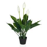 Kunstpflanze SPATHIPHYLLUM in Grün und Weiß mit drei Blüten in einem schwarzen Topf von hjh OFFICE
