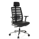 High-End-Bürostuhl SPINIO ELITE L mit schwarzem Netzbezug und Ledersitz von hjh OFFICE
