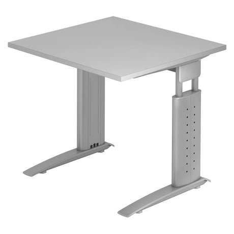 Höhenverstellbarer Schreibtisch UNDA 8 S in Grau und Silber mit quadratischer Platte von hjh OFFICE PRO