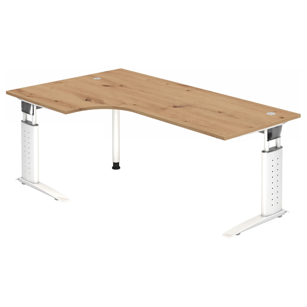 Höhenverstellbarer Schreibtisch UNDA 82 W in Asteiche mit silbernem Gestell von hjh OFFICE PRO